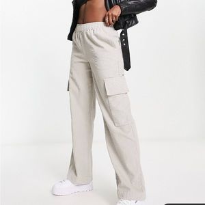 ASOS DESIGN pull-on cord wide leg pants with patch pockets in stone